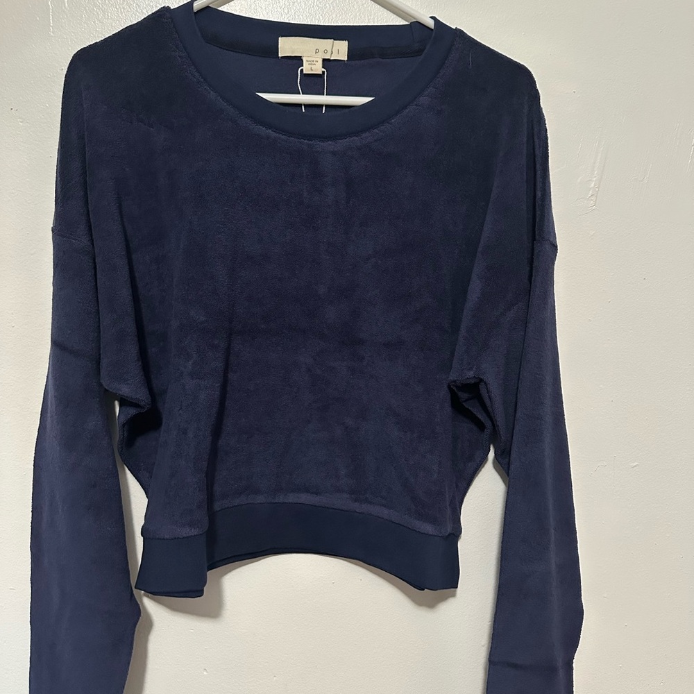 Kensington Navy Blue Towel Terry Long Sleeve sweatshirt and shorts set - Picture 2 of 14